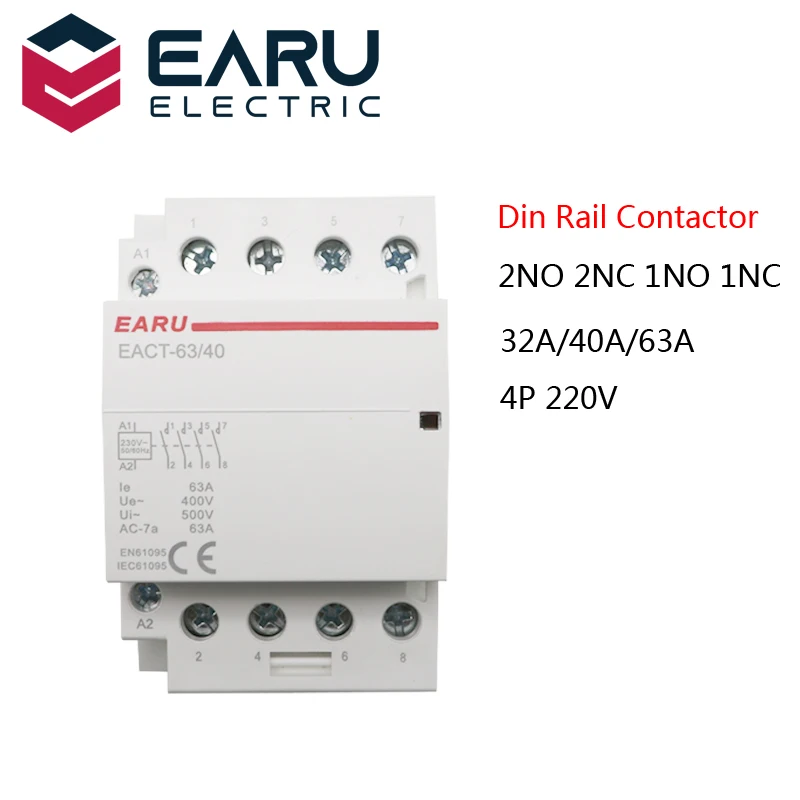 

4P 32-63A AC 220V 230V 50/60Hz Din Rail Household AC Modular Contactor Switch Controller 4NO 4NC 2NO 2NC Smart Home House Hotel