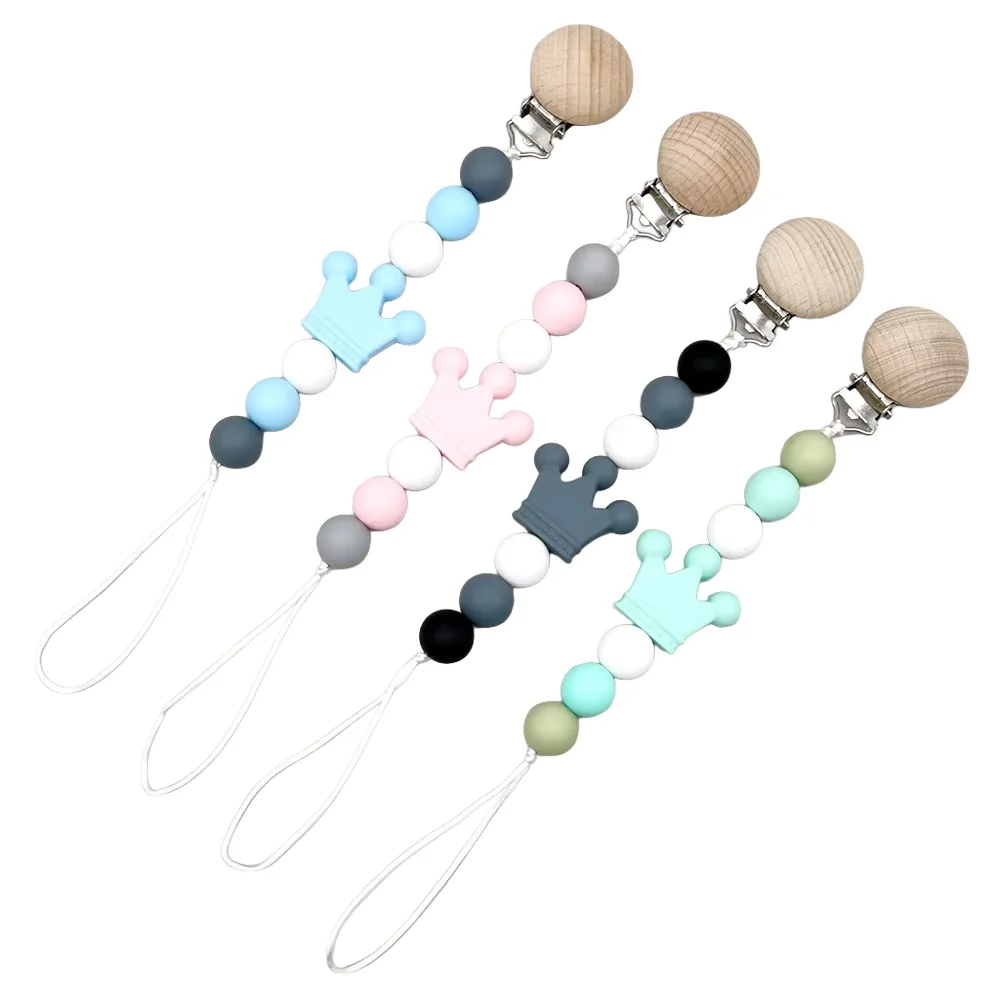 Holz Schnuller Clips Baby Krone Beißring Spielzeug Riemen Baby Schnuller Kette Schnuller Halter