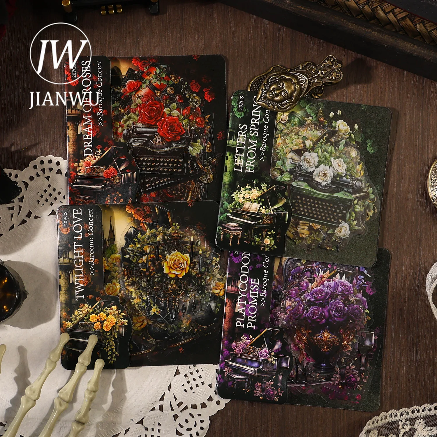 JIANWU Vintage Baroque Flower Concert Instruments Landscape Material Collage PET Sticker Creative DIY Journal Stationery