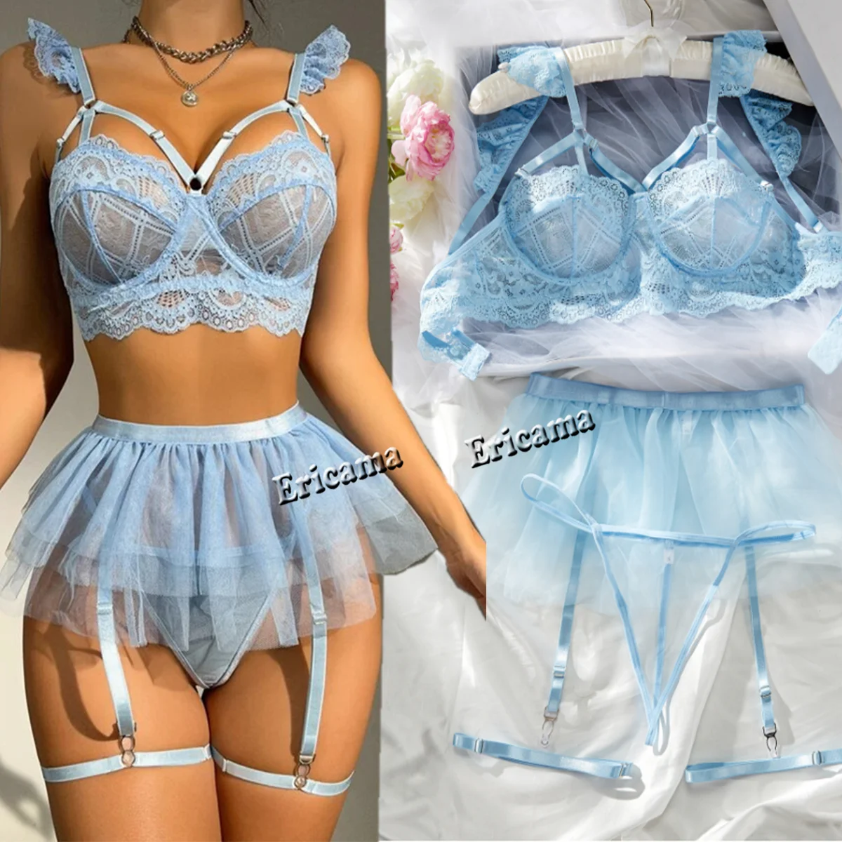 Erotic Lingerie Set Babydoll Sensual Lingerie Lace 2024 Bra Set For Women Underwear Intimate Sexi Costumes Bra And Panty Set