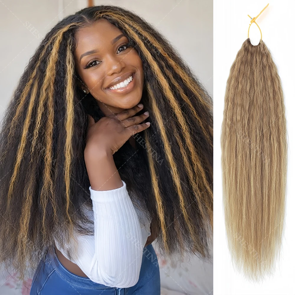 

# 27 прядей медово-золотистых прямых волос для плетения крючком, натуральные волосы для наращивания, с эффектом Yaki, кудрявые, с нитью для крепления