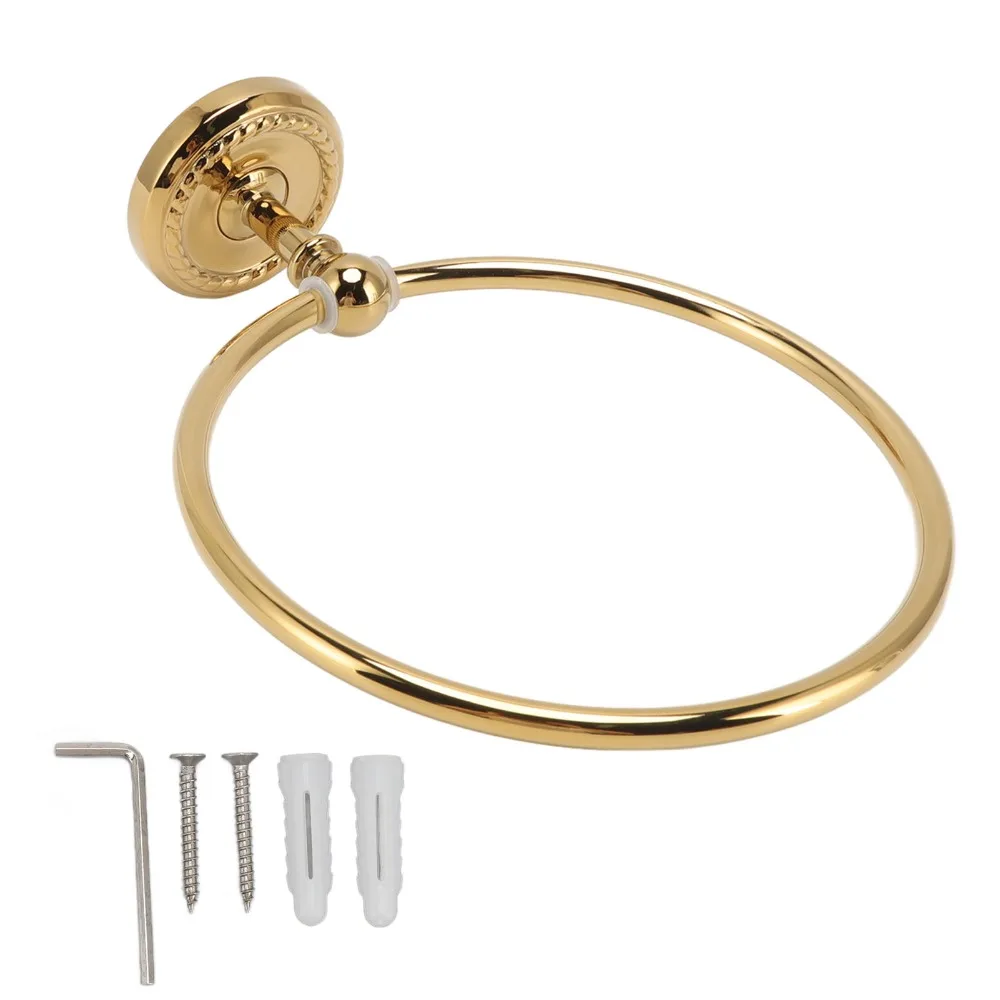 Modern Copper Towel Ring Golden Round Towel Rack Wall Mounted Glossy Hand Feel Round Towel Holder Bathroom Accessories