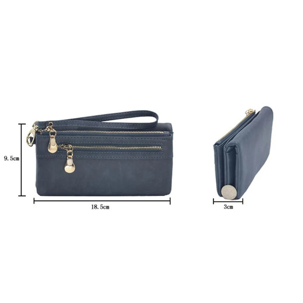 PU Long Wallet Woman Blue Lightweight Zipper Storage Wallet Travel Daily Use Lady Organizer Card Holder String Design
