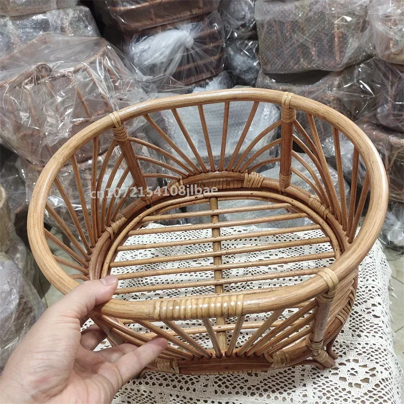 دعائم تصوير للأطفال حديثي الولادة - كرسي سلة من الخيزران بتصميم عتيق وسرير ملحقات خلفية لالتقاط الصور للفتيات والفتيان #5