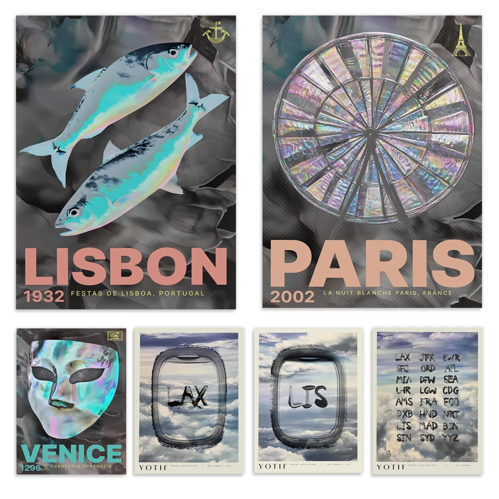 Airport codes, Lisbon, Los Angeles, aviation-themed prints, Tokyo, New Orleans, Paris, Venice travel posters, flight gifts
