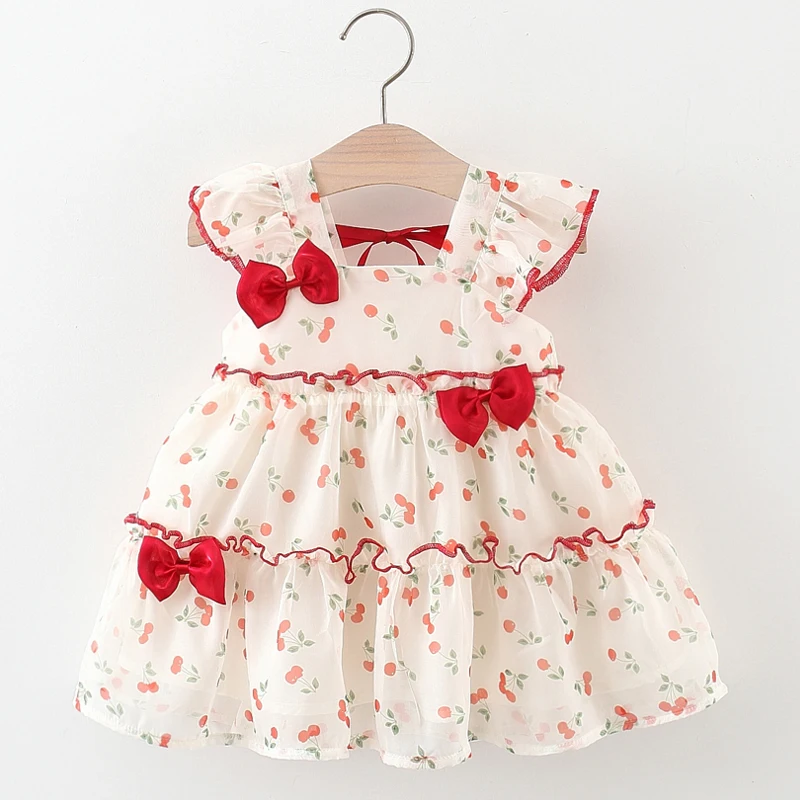 

Baby 0-4 years old summer new sweet and cute bow dress dress cherry chiffon skirt girl thousands of net gauze idyllic skirt