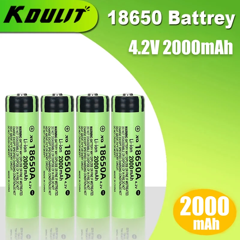 4.2V 18650 Battery 2000mAh Capacity Rechargeable Power Batteries 3C Discharge 18650 HD Cell Lithium Battery with T6 Flashlight