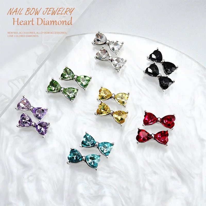 10 قطعة ربطة القلب مسمار الفن السحر الملونة K9 الزجاج كريستال الماس والمجوهرات الأحجار الكريمة الفرنسية سوبر تألق سبيكة مسمار الديكورات