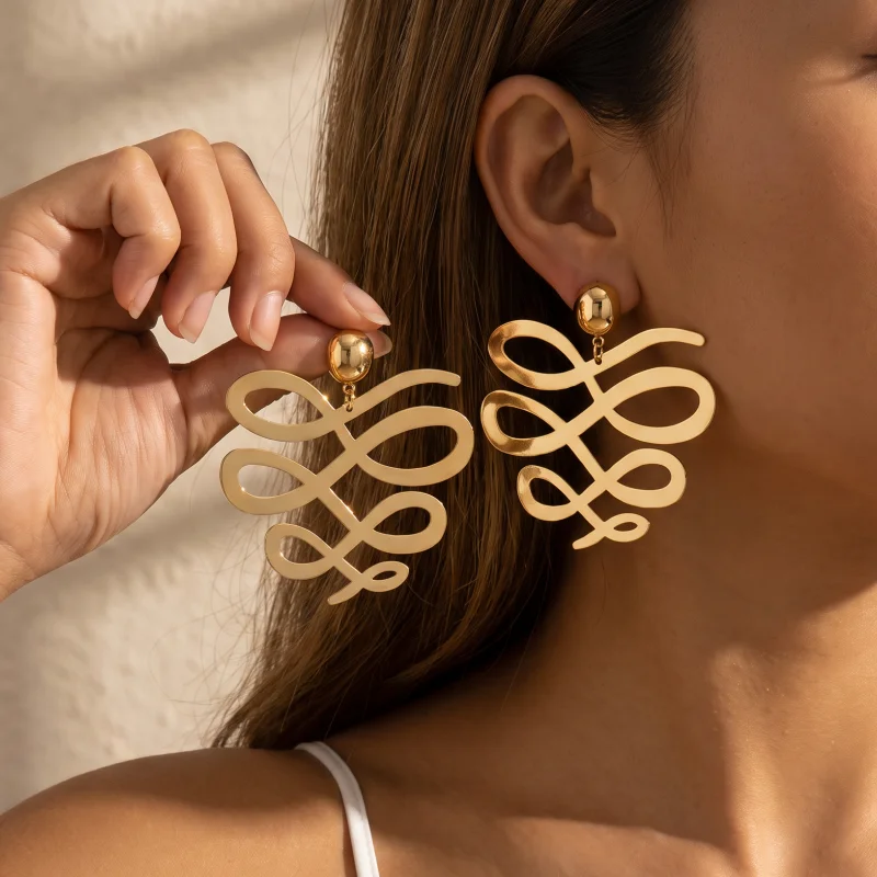 Oversized Abstract Swirl Hollow Dangle Earrings Geometric Drop EarringsFashion Party Women Jewelry Accessories
