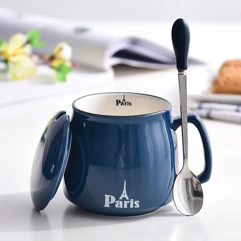 大容量朝食コーヒーカップ-セラミックオートミールミルクマグカップ-カップルウォーターカップ-女性用-蓋付きスプーン-エナメルマーカーカップ-徳華産