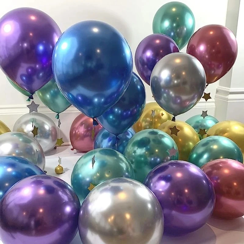 50 Pcs Birthday Latex Balloon Gold Silver Blue Red Green Wedding Happy Birthday Metallic Chrome Ballon Decorations Air Balls