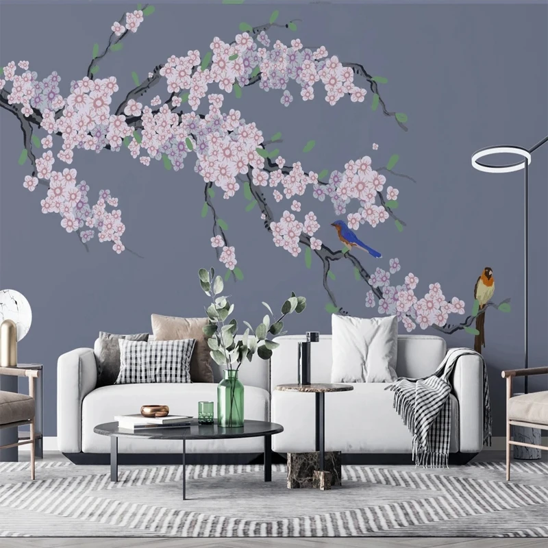 

Custom 3D Wallpaper Chinese Plum Blossom Poetic Purple Flowers Birds Photo Mural Bedroom Living Room TV Background Wall Decor