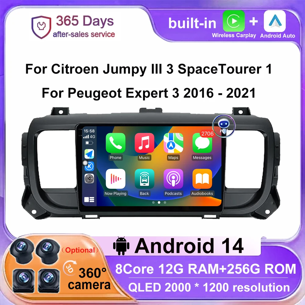 

Car Radio Multimedia Android 14 For Citroen Jumpy III 3 SpaceTourer 1 For Peugeot Expert 3 2016 - 2021 Video Player Navigation