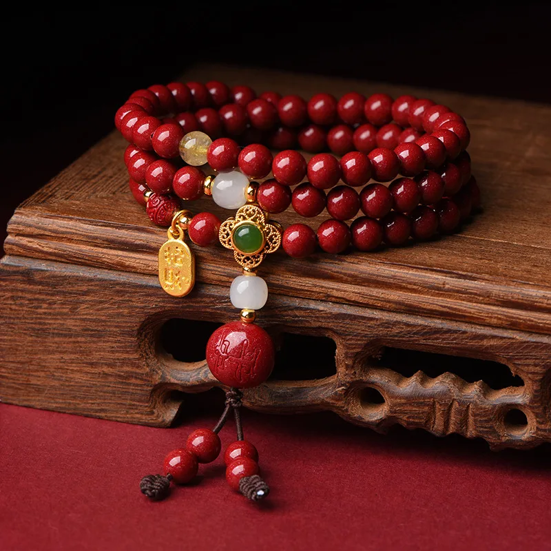 2026 Fashion High Content Natural Cinnabar Multi Layer Zodiac Dragon Natal Year Blessing 12 Chinese Zodiac Four Leaf Clover Luck