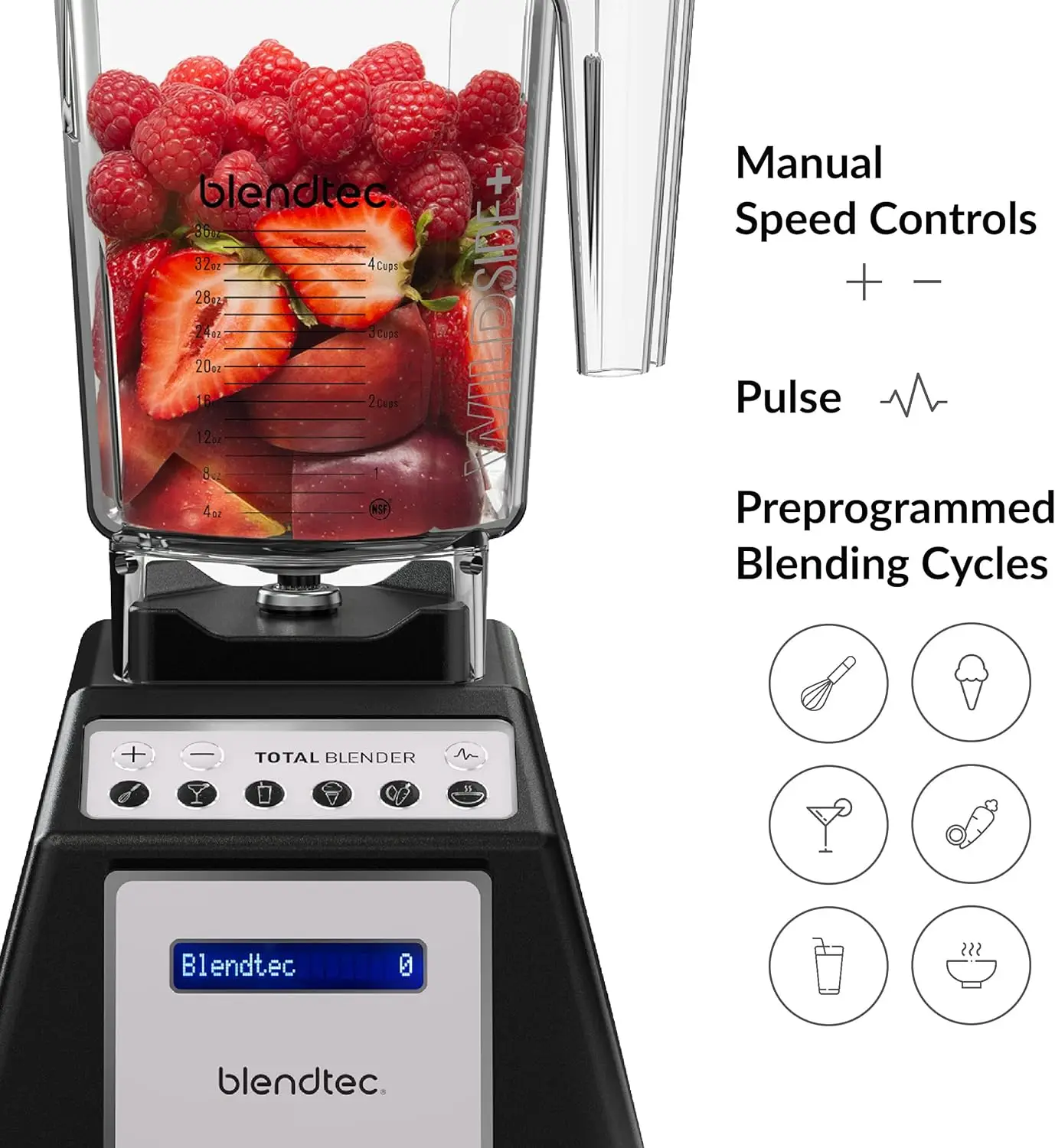 Blendtec Total Classic Original Blender - WildSide+ Jar (90 oz) - Professional-Grade Power - 6 Pre-programmed Cycles