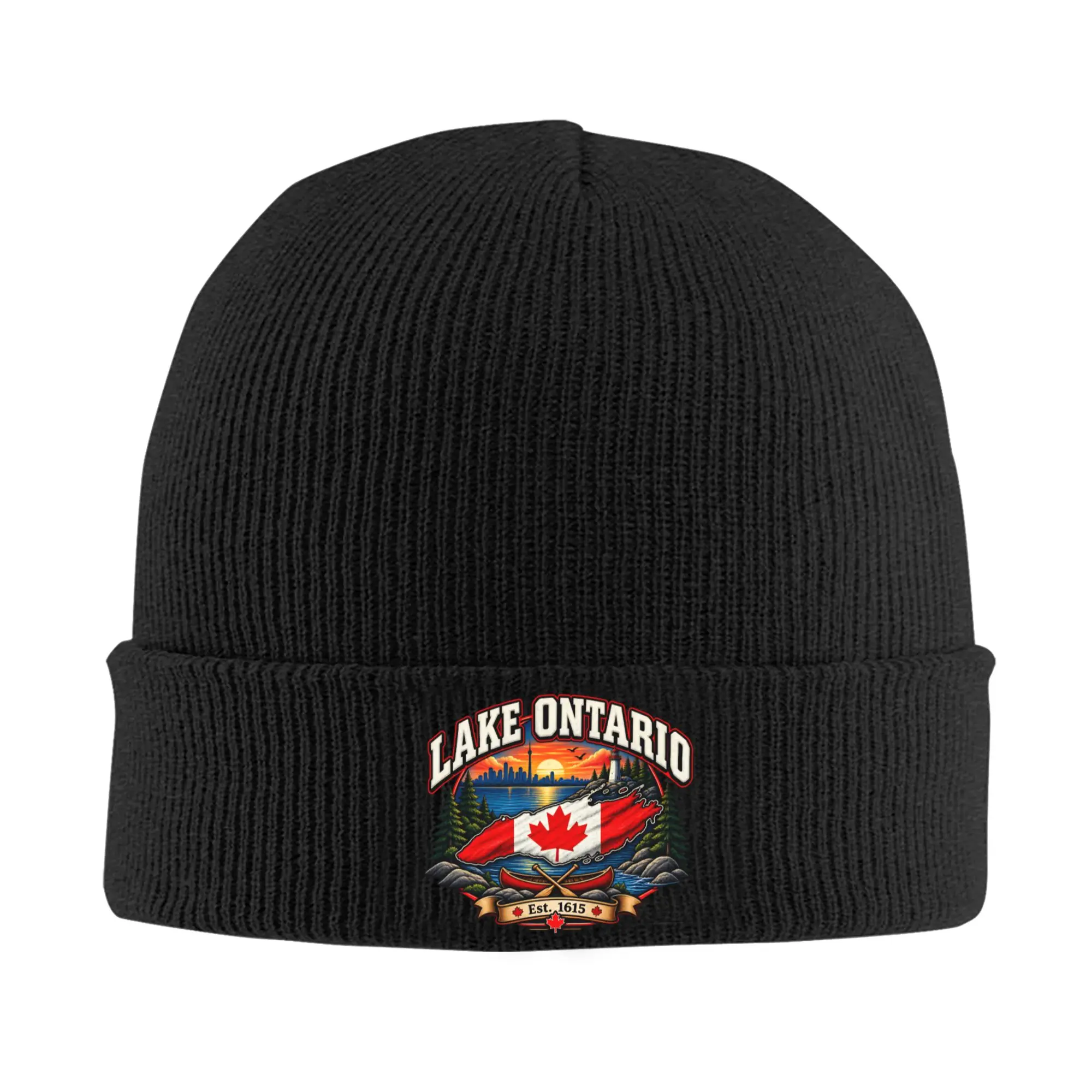 Lake Ontario Est 1615 Canada Knitted Caps for Women Men Skullies Beanies Autumn Winter Hats Acrylic  Warm Melon Cap