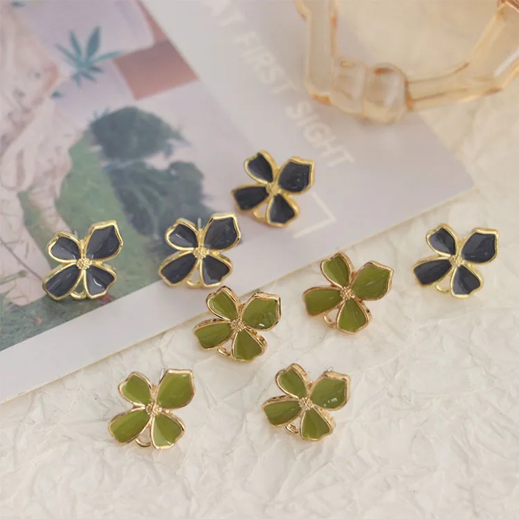 10pcs Handmade Flower Earrings Connectors Green Flora Stud Earring Base Earring Settings Diy Jewelry Making Findings Accessories