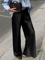 Luxury Wide Leg Satin Pants For Women Trousers With Pockets Black Women's Pants And Trousers Brown High Waist Baggy For Ladies - Image 2
