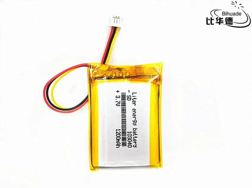 JST PH 1,0 mm 3 pines buena calidad 3,7 V, 1200 mAH 103040   Batería de polímero de iones de litio/Li-ion para tableta pc BANK, GPS, mp3, mp4