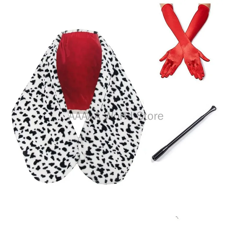 Womens Cruella Deville Costume Accessories Spotted Dog Leopard Print Scarf 1920s Gloves and Holder for Cosplay Halloween Party