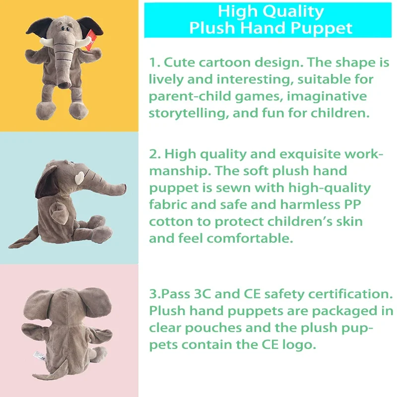 Pacynki na rękę ze zwierzętami, pluszowe zabawki z kreskówek, słoń, żółw, lew, opowiadanie historii dzieckom, urocze pacynki na rękę, lalka, zabawka edukacyjna dla dzieci.