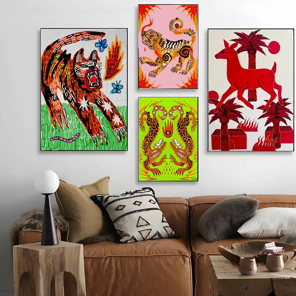 Japandi style Kwonny Vintage Abstract Animals Poster HD Art Decorative Wall Art Waterproof Home Décor Gift