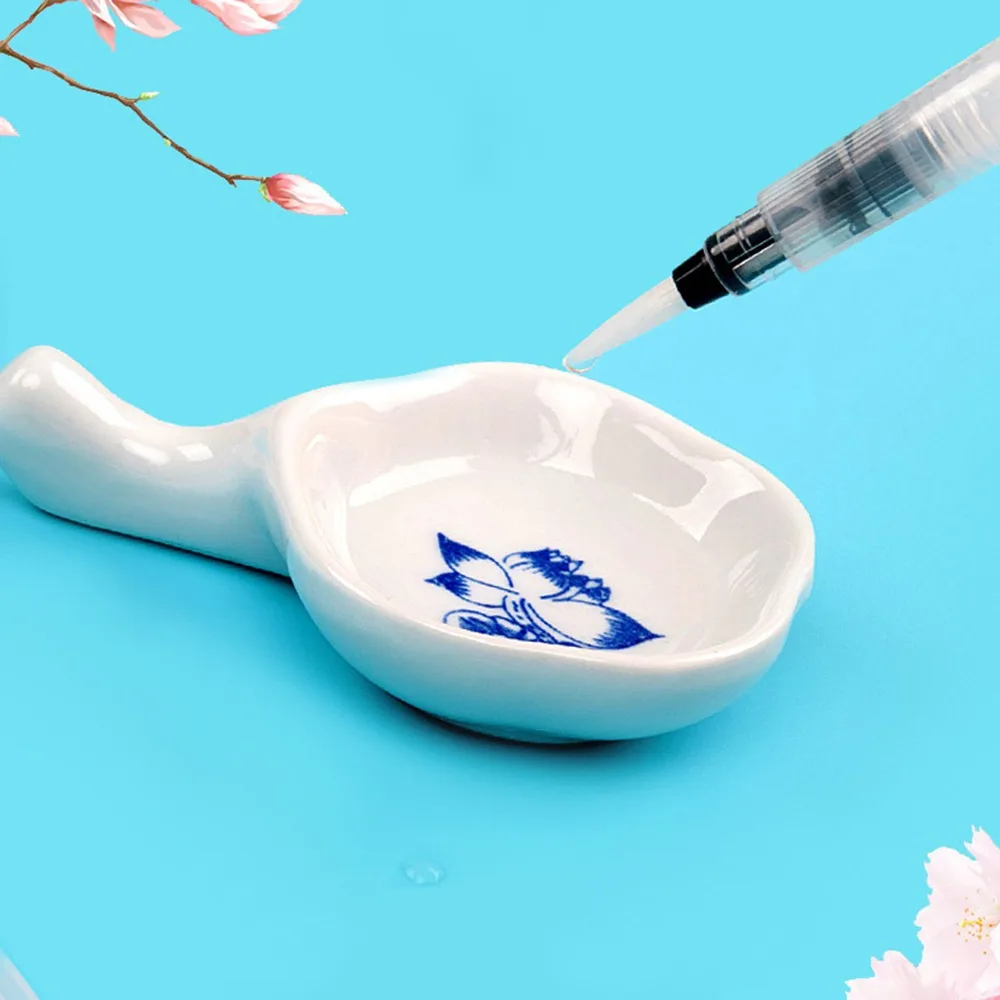 6Pcs Nylon + Plastic Large Capacity Water Storage Brush White Length 190mm Flat & Pointed Water Brush Set
