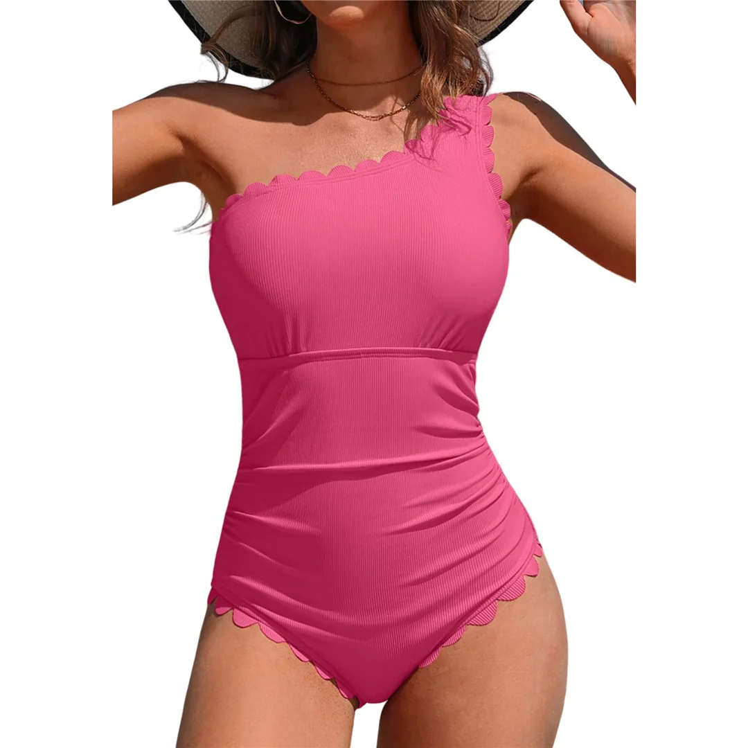 S - XXL, rückenfreier Badeanzug mit Rüschen und hohem Beinausschnitt, einteiliger Badeanzug für Damen, Monokini, gepolsterter Badeanzug, Badebekleidung, Modell V7102. – Detail 5