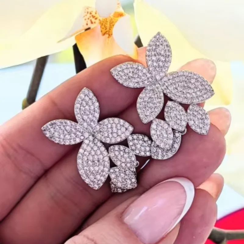

RAKOL Luxury Leaf Cubic Zirconia Dangle Earrings for Women Female Bridal Wedding Party Jewelry
