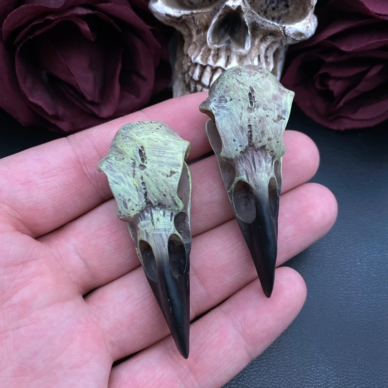 2pcs 61*25mm 3D Crow Skull Men\'s Skull Necklace Pendant Magpie Gothic Halloween Gift Bird Skull Handcrafted Jewelry Accessories