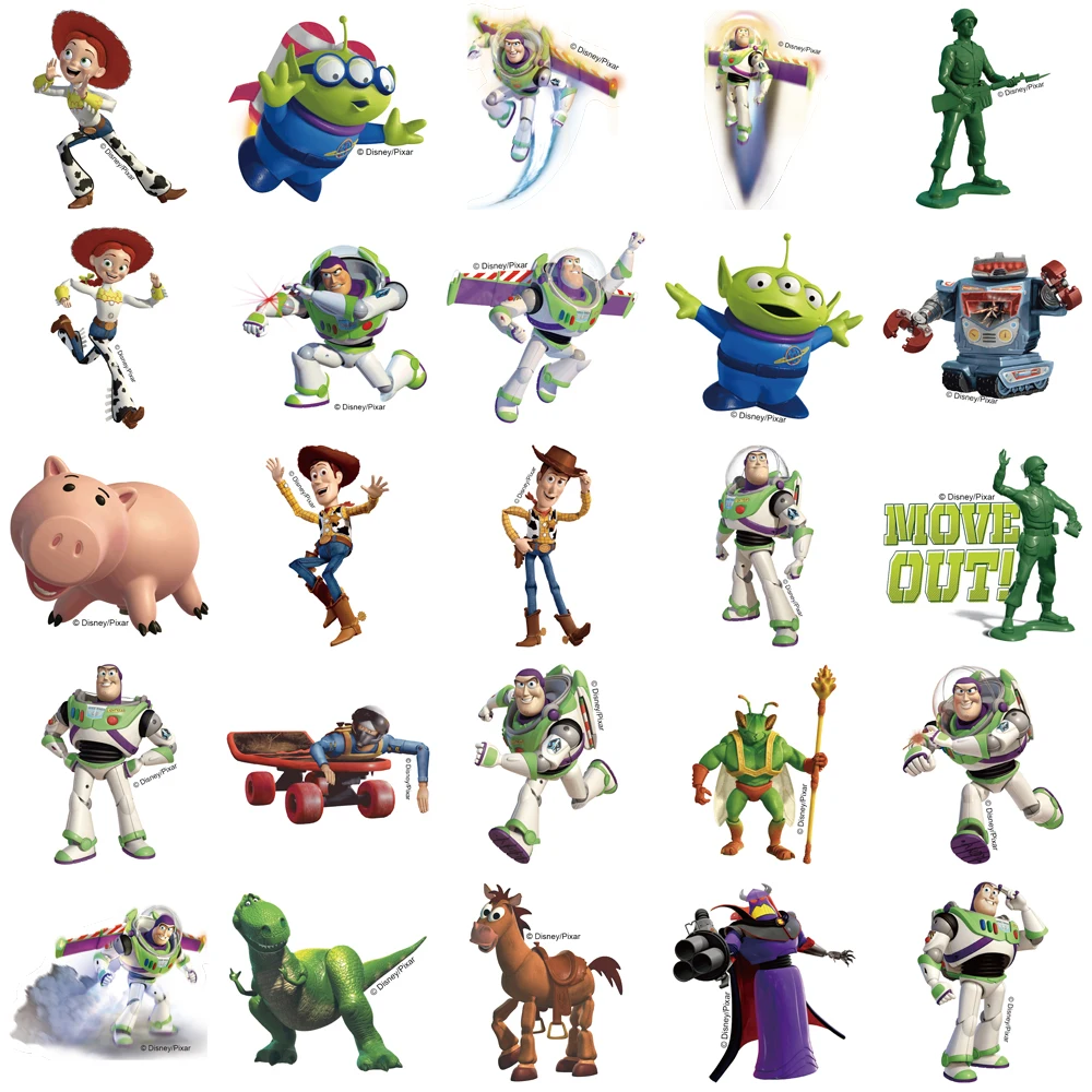 Disney Toy Story Buzz Lightyear Adesivos, Desenhos animados Cute Graffiti Decalques para crianças, laptop, bagagem, diário, atacado, 50pcs