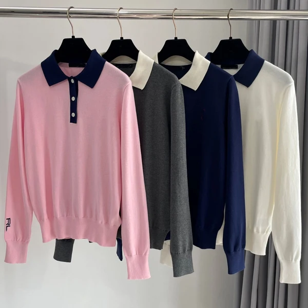 

Early Autumn 2024 Embroidered Ne Button Casual Slim Fit Long Sve Knitted Base irt Versatile Comfortable Cotton Blend