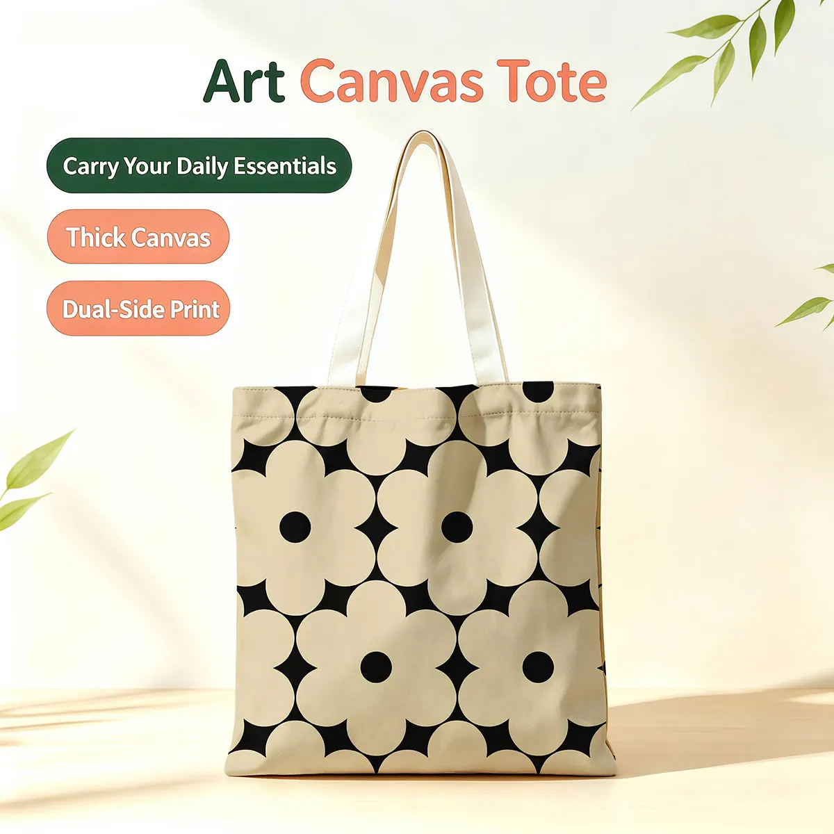 Retro Daisy Dual-Side Printed Tote Bag Large Capacity Eco Handbag for School Office Daily Errands Daily Must-Have Bag