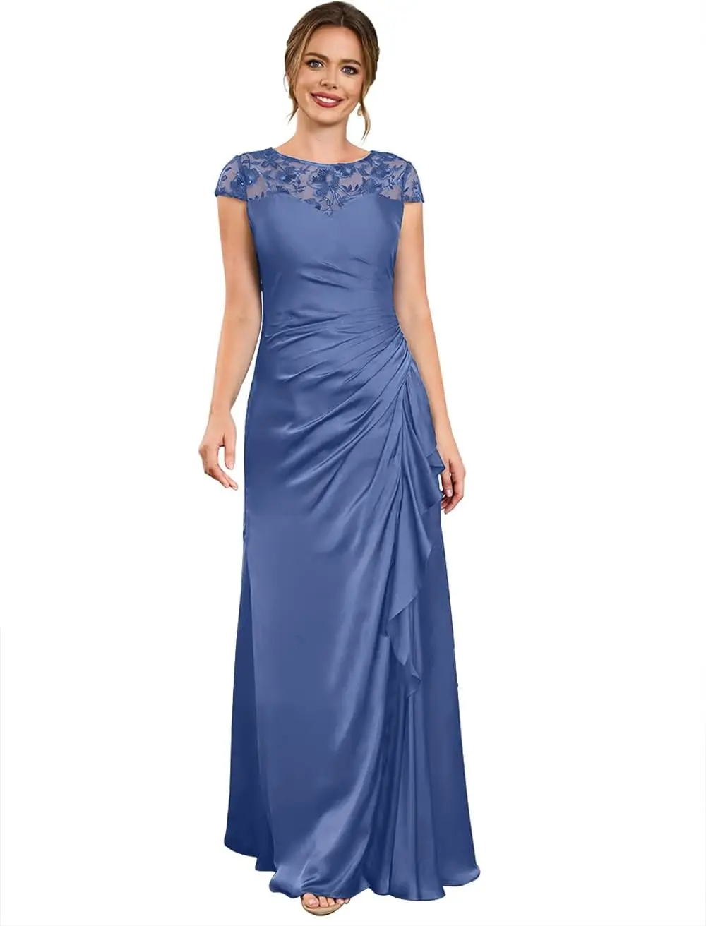 فساتين أم العروس لحفلات الزفاف بأكمام قصيرة مزينة بالدانتيل وحفلات السهرة #6