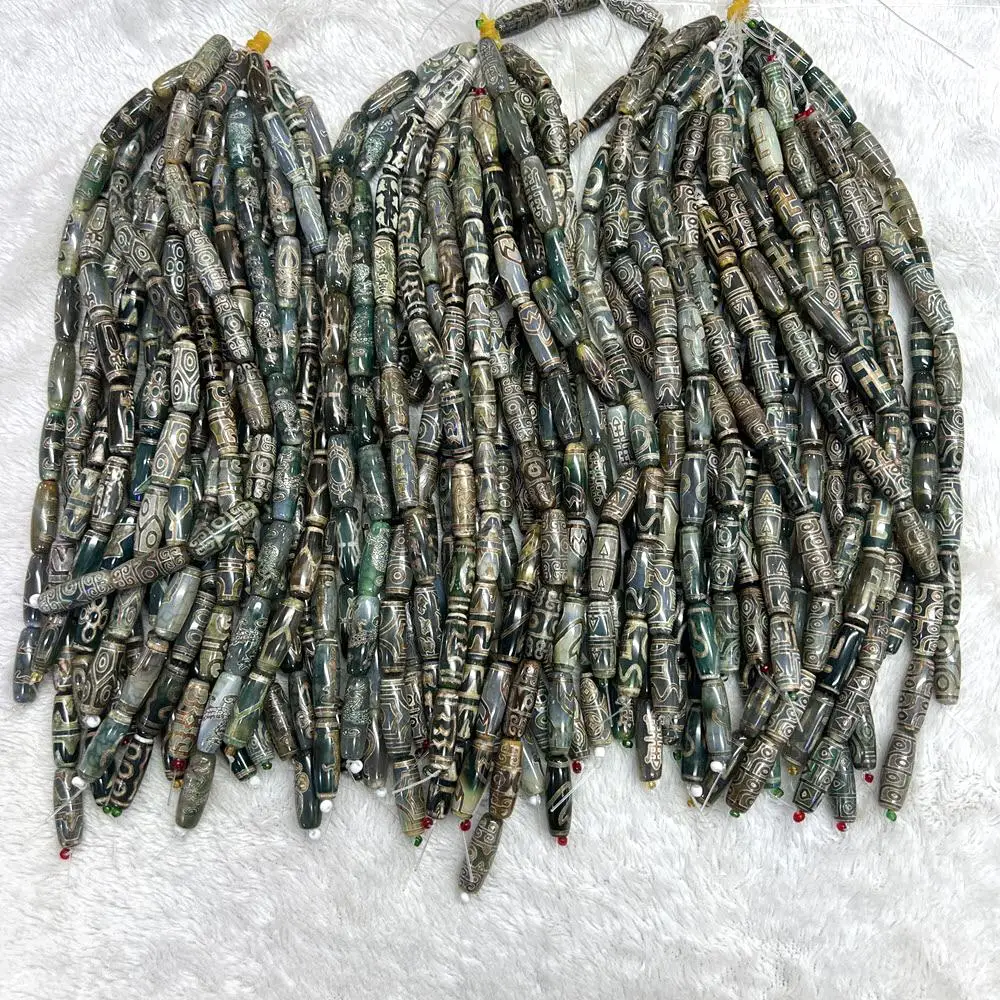 

30mm Green Tibentan 83 Patterns Dzi Beads Ancient Stone Beads Antique Bead For DIY Jewelry Making Bracelet Accessories Jewelry