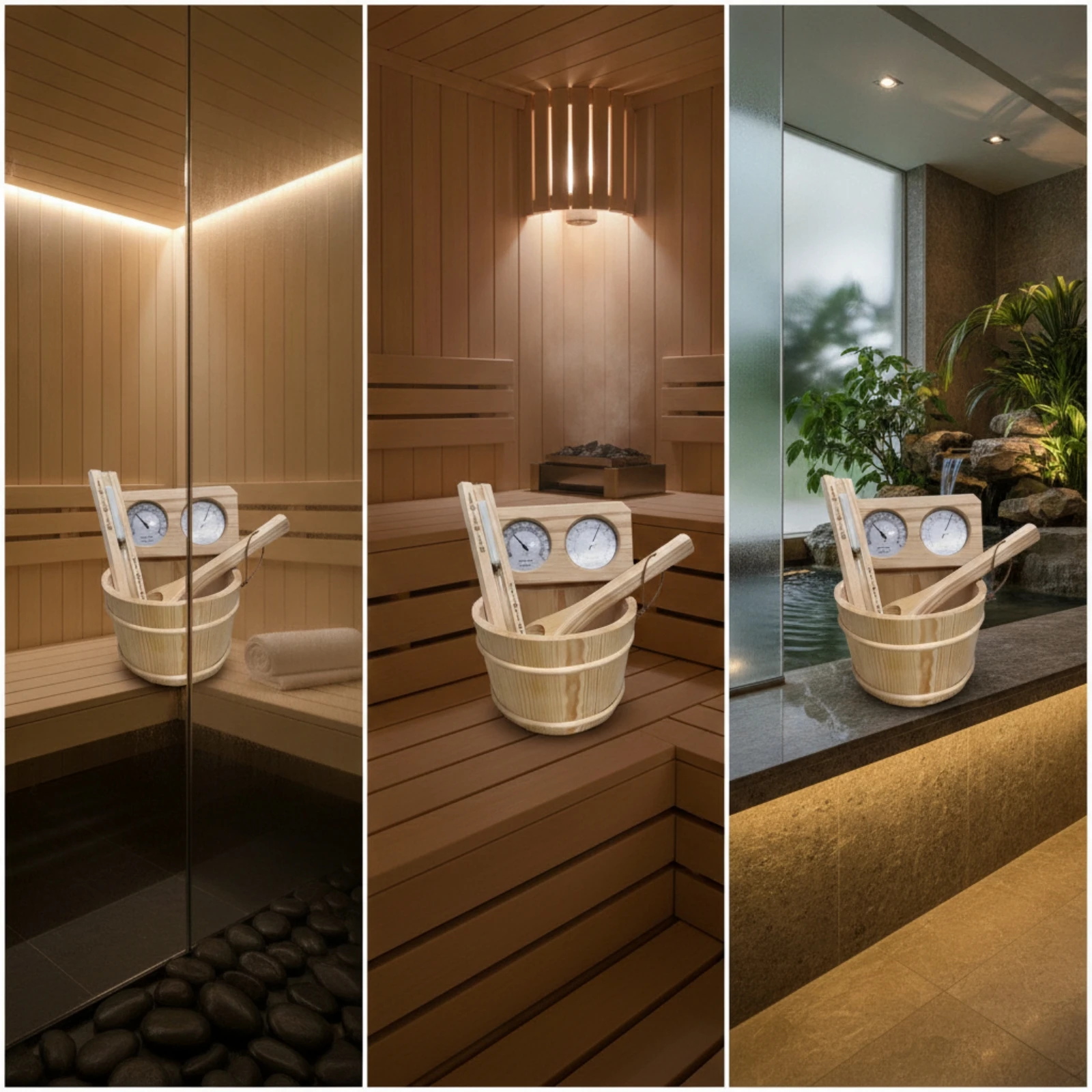 Sauna Accessory Bundle Traditional Sauna Pail and Ladle Set Complete Heat-Resistant for Homeowners, Home Spa, Bathhouse