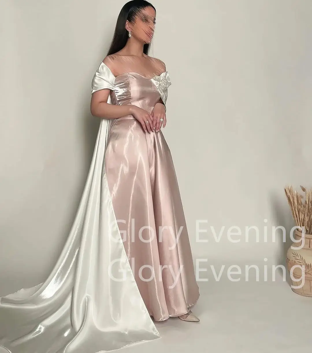 Off The Shoulder A Line Evening Gown Backless Slit Wedding Party Dress Elegant Prom Dress 2024 Saudi Arabia Formal Occasion