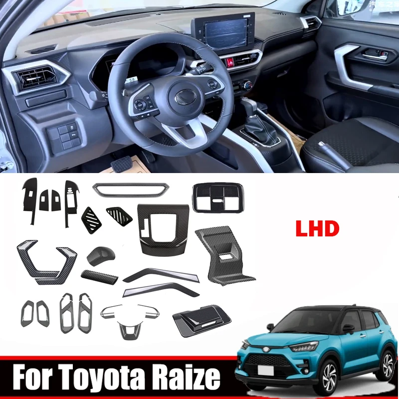 

LHD для Toyota Raize A200 2020 2021 2022, ABS, карбоновый вид, подлокотник, переключатель окна, центральная консоль, коробка передач, панель, аксессуары
