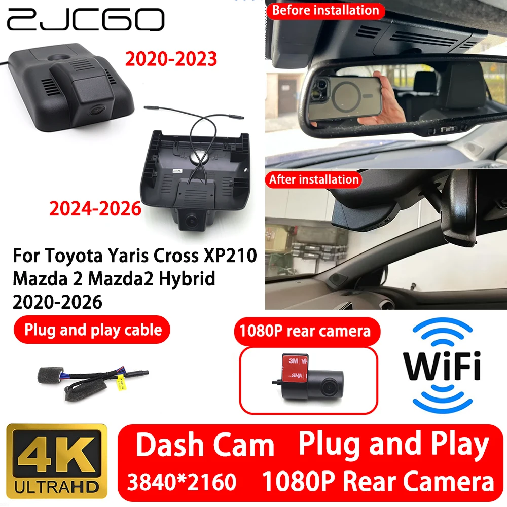 for Toyota Yaris Cross XP210 Mazda 2 Mazda2 Hybrid 2020-2026 4K Front Rear Camera Dash Cam Wifi Plug and Play Video Recorde