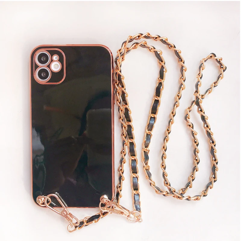 Crossbody Leather Lanyard Necklace Metal Chain Phone case for iPhone 15 14 13 11 12 Pro Max Mini 6 8 7 Plus Xr X Xs SE 202 Cover