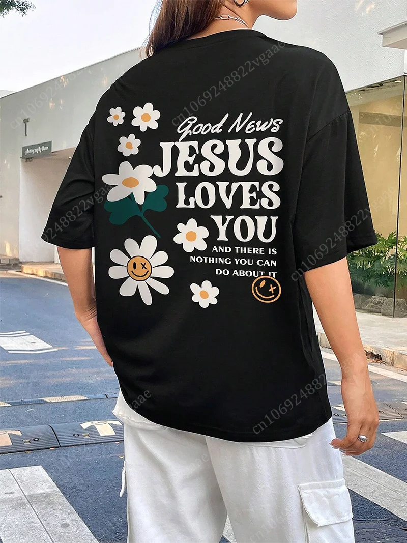 2024 Summer Jesus T Shirt Women Men Flower Vintage Adult Cotton Kids Tee Shirt Hip Hop Tops Clothes Smilie Face Christianity