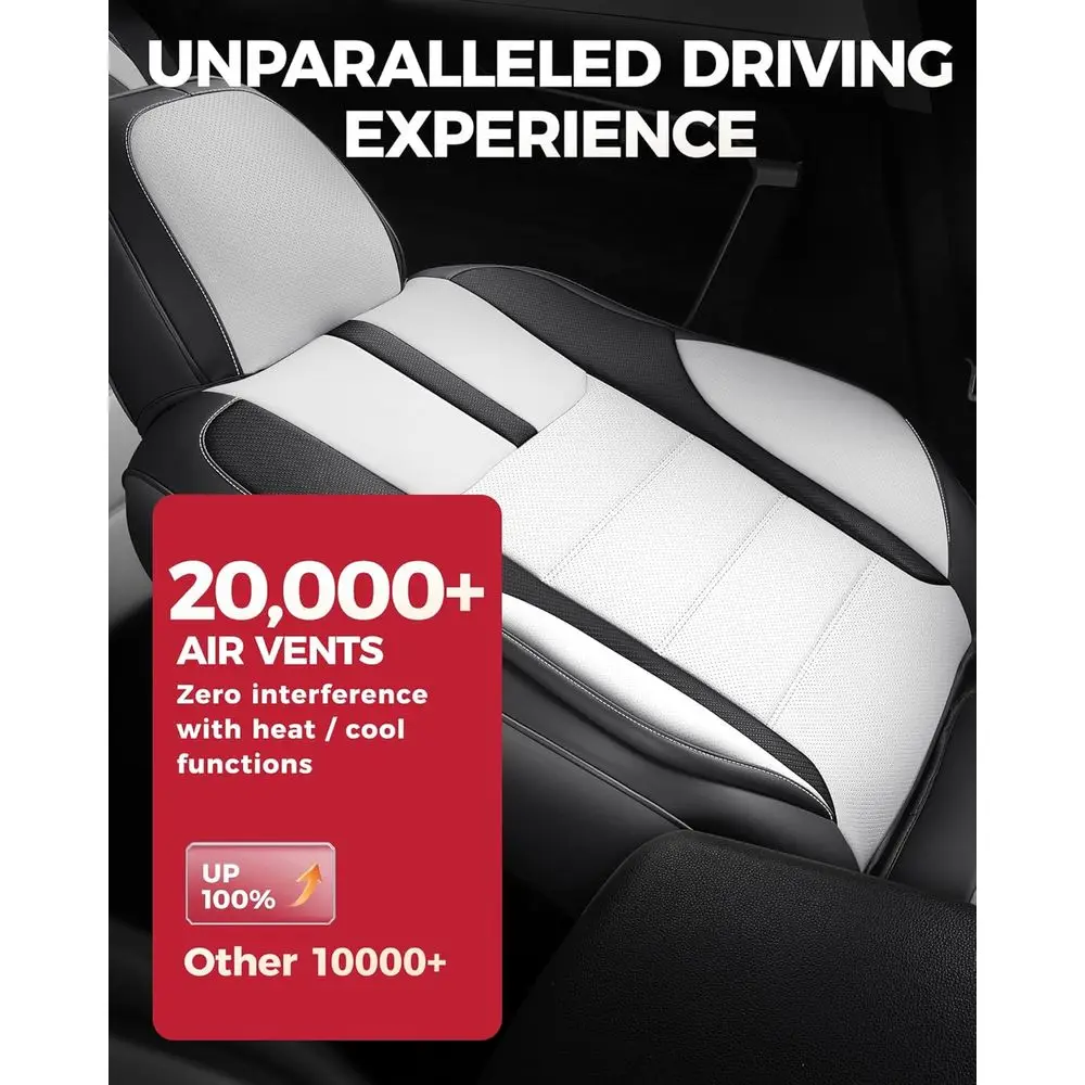 أغطية مقاعد السيارة من جلد نابا الصناعي باللونين الأبيض والأسود مع وسادات حزام الأمان من ألياف الكربون وواقيات وسادة لطيفة لسيارة السيدان #5