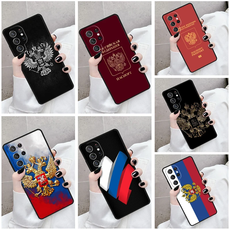 Phone Case For Samsung Galaxy S24 S23 S21fe S22 Ultra Plus Note 10 20 S8 S9 S10 Cover Russian Passport Flag