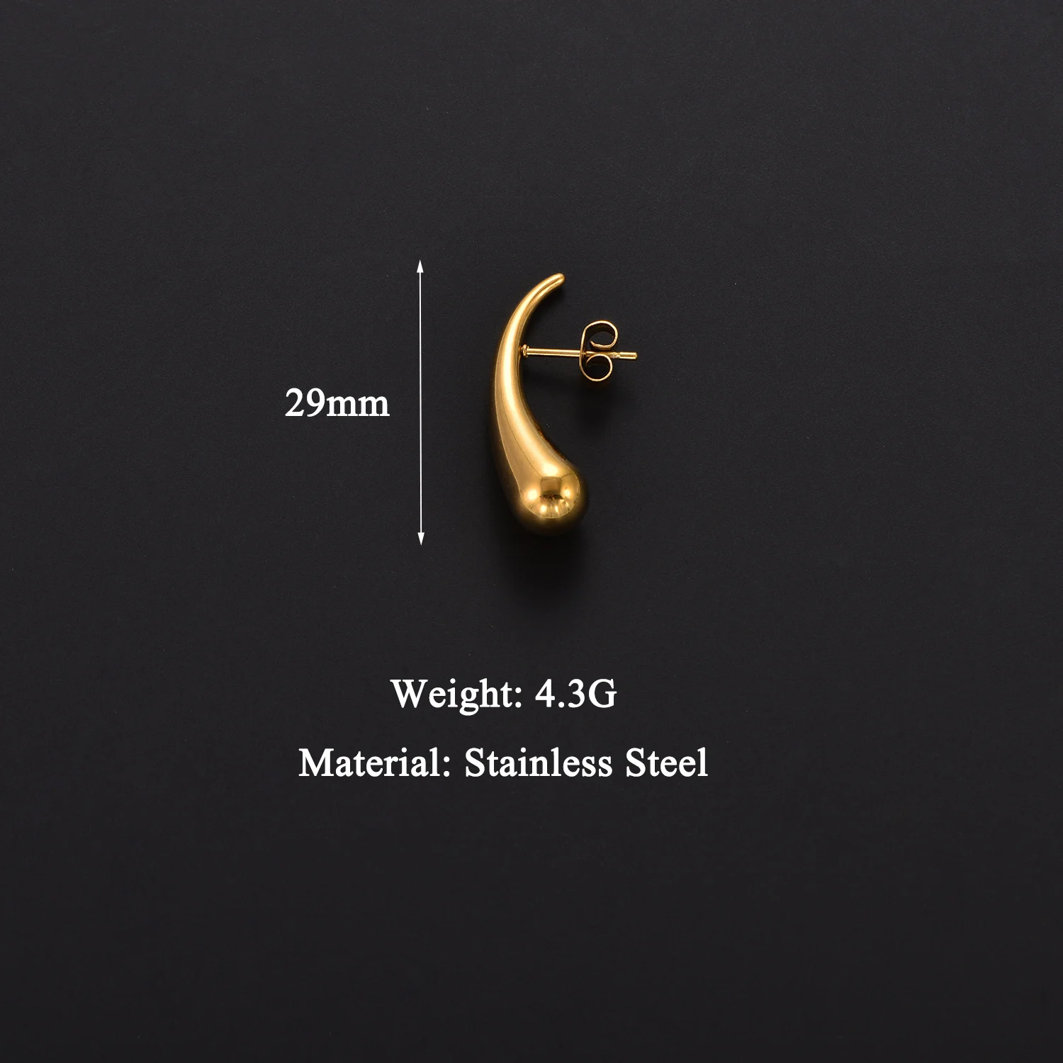 2 Stück Wassertropfen-Ohrstecker aus Edelstahl, Tropfenform, hohl, goldfarben, wasserdicht, Charm-Schmuck für Frauen – Detail 2