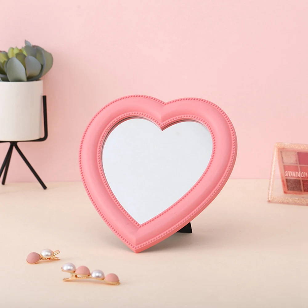 Love Mirror-espejo de maquillaje de escritorio montado en la pared, espejo de tocador de doble uso, decoración de pared para habitación de niña, espejo en forma de corazón