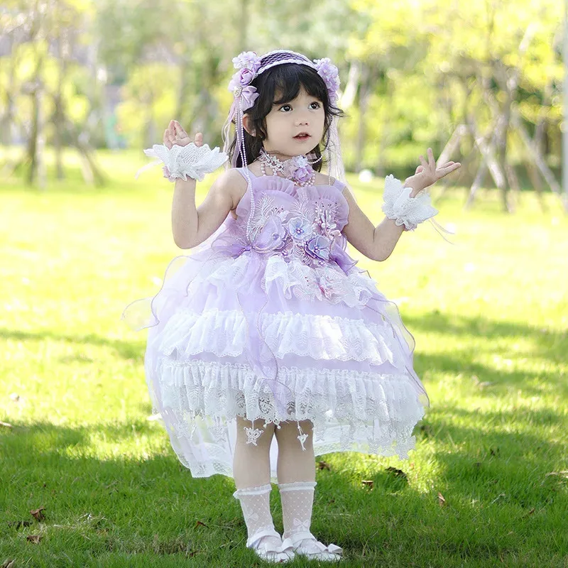 2025, novedad de verano, vestido para niñas, traje de actuación para niños, chaleco de boda con flores de Lolita, vestido de princesa, vestido de fiesta de cumpleaños, regalo del 1 de junio