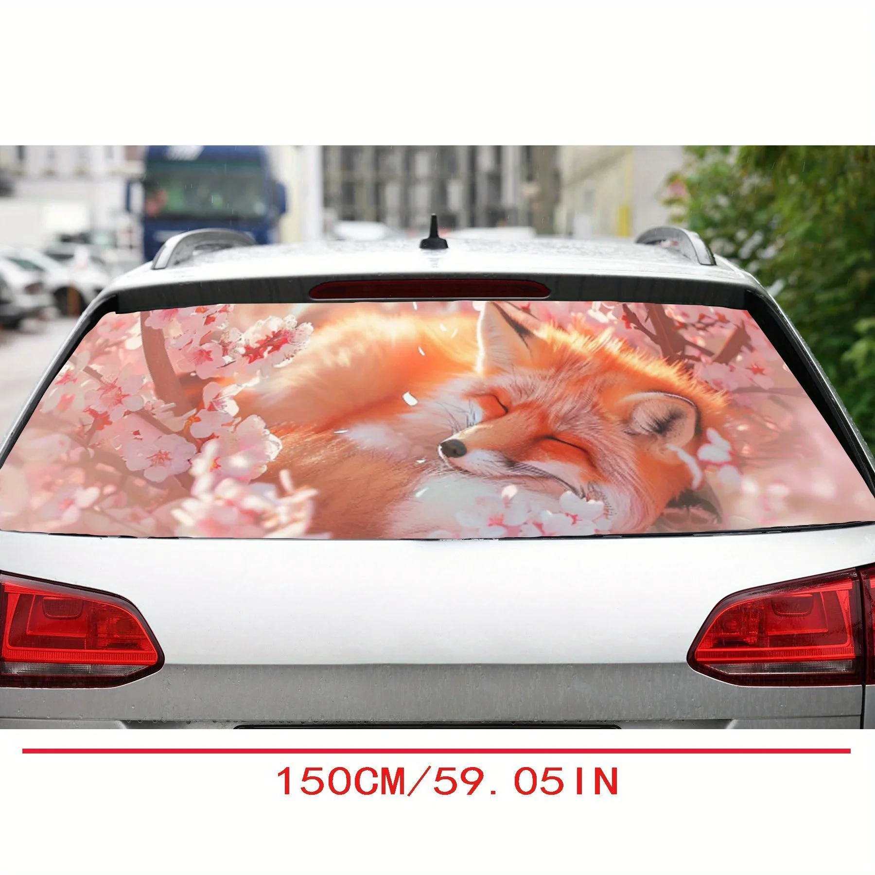 Sleeping Red Fox Flower Print Car Rear Windshield Sticker Truck Window See Through Perforated Back Window Vinyl Wrap Decal Self