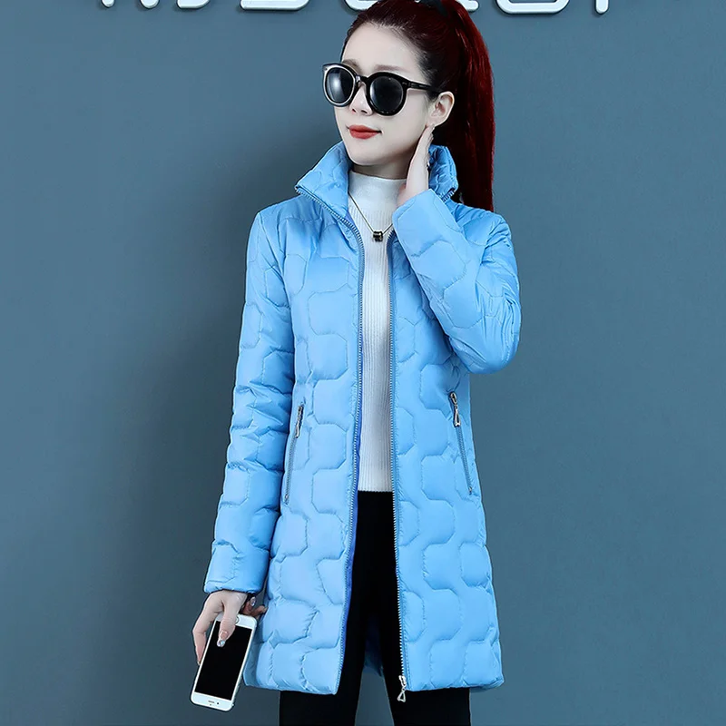 Winter Long Warm Down Cotton-Padded Jacket Women Overcoat 2025 New Slim Casual Students Light Cotton Clothes Female Outwear