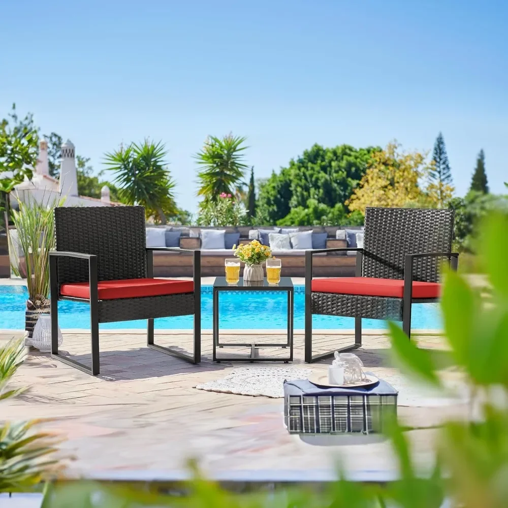 

3 Pieces Patio Set Outdoor Wicker Furniture Sets Modern Rattan Chair Conversation Sets with Coffee Table for Yard and Bistro