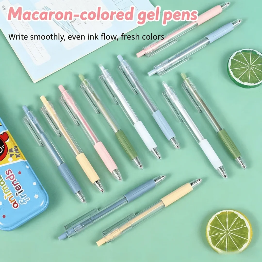 

6PCS Morandi Macaron Gel Pens, Black Ink Retractable Ballpoint Pens for Students, Aesthetic School Stationery